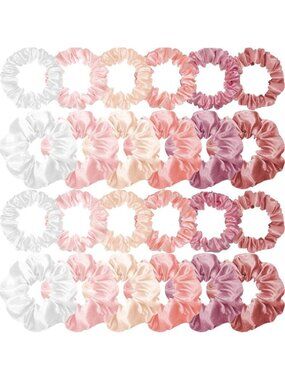 24 Pcs Satin Scrunchies for Women Silk Hair Ties Set 2 Sizes Soft Ponytail Holde
